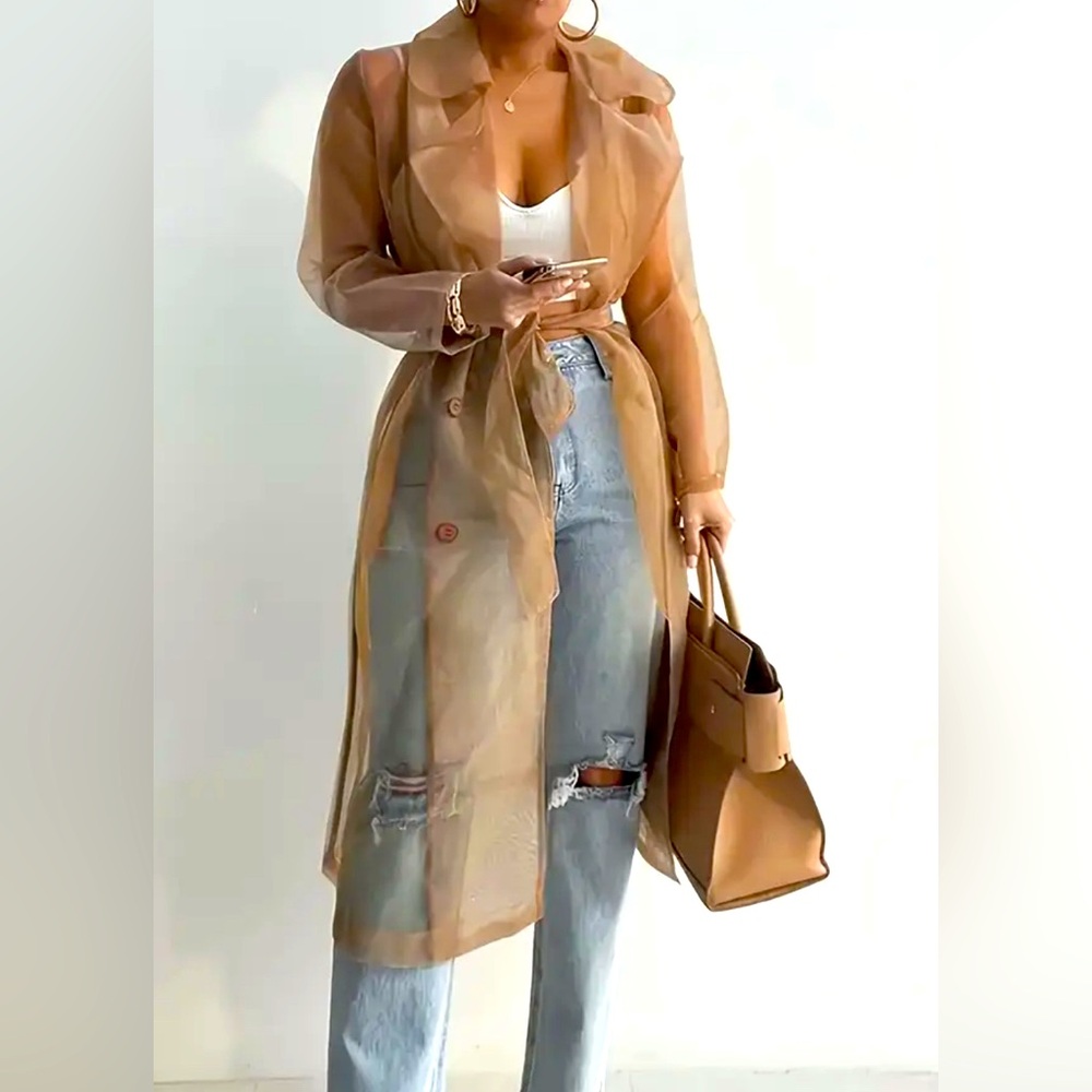 NEW Trendy Sheer Tan Trench Coat
